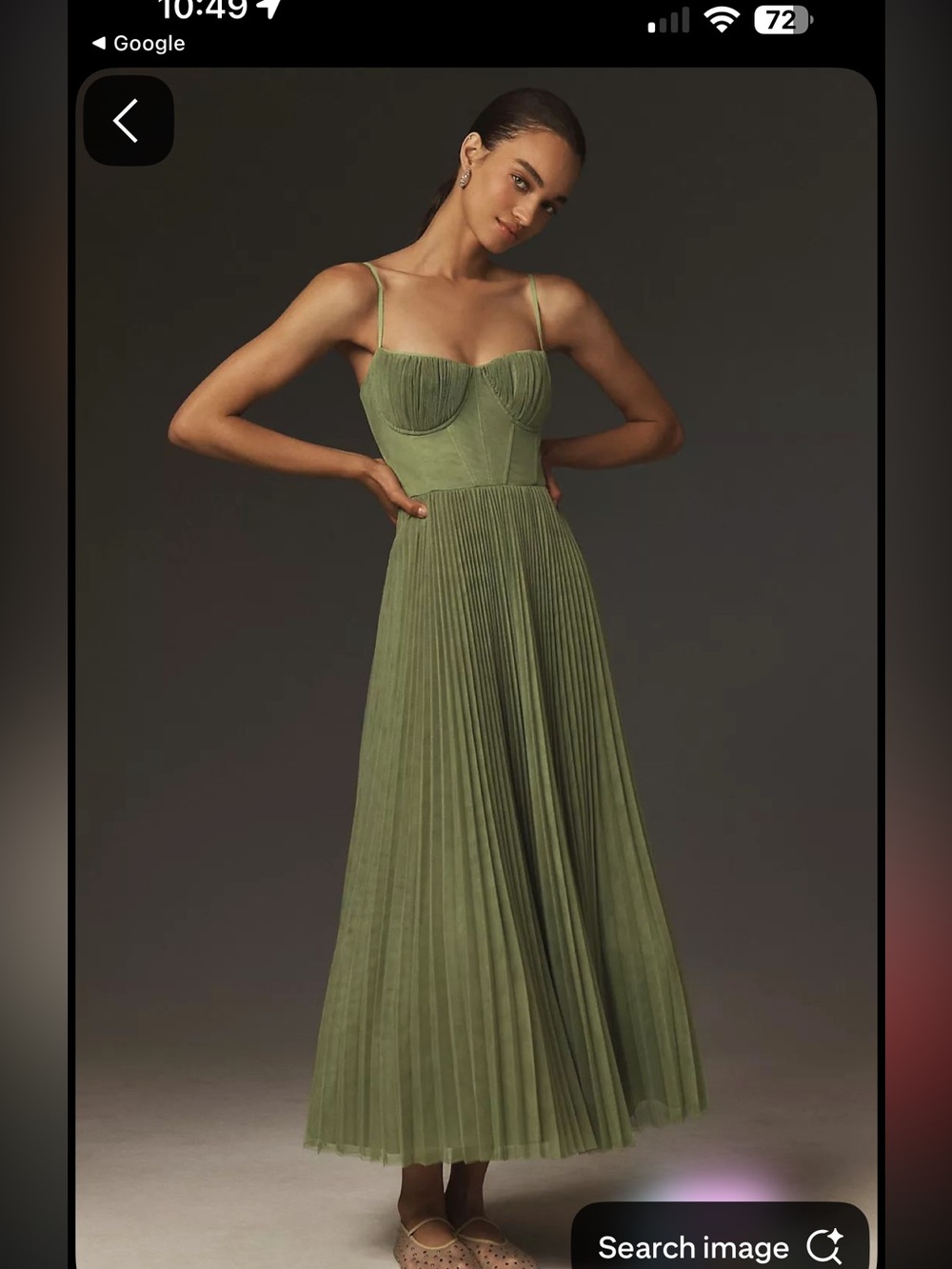 Hutch Olive Green Pleated Midi Dress - Picture 4 of 7